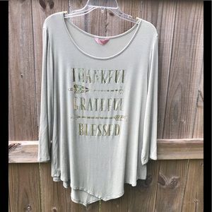 SJS 2X Thankful Grateful Blessed comfy & Thanksgiving & anytime olive green top